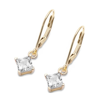 Princess Cut Leverback Earrings Cubic Zirconia Yellow Tone 925 Sterling Silver Wholesale